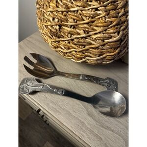 Vintage 1994 Mariposa Palm Tree Serving Salad Spoon Fork Set Tropical